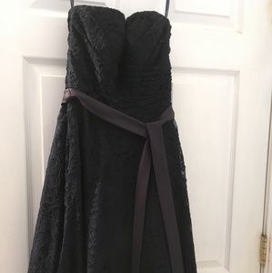 Navy blue, lace bridesmaid dress.